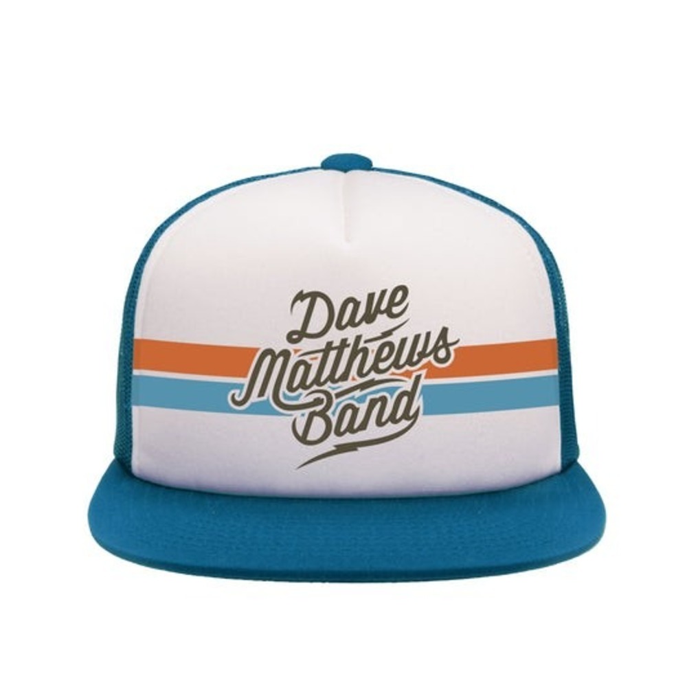 Dave Matthews Band Blue White Retro Striped Mesh Trucker Hat Snapback Cap